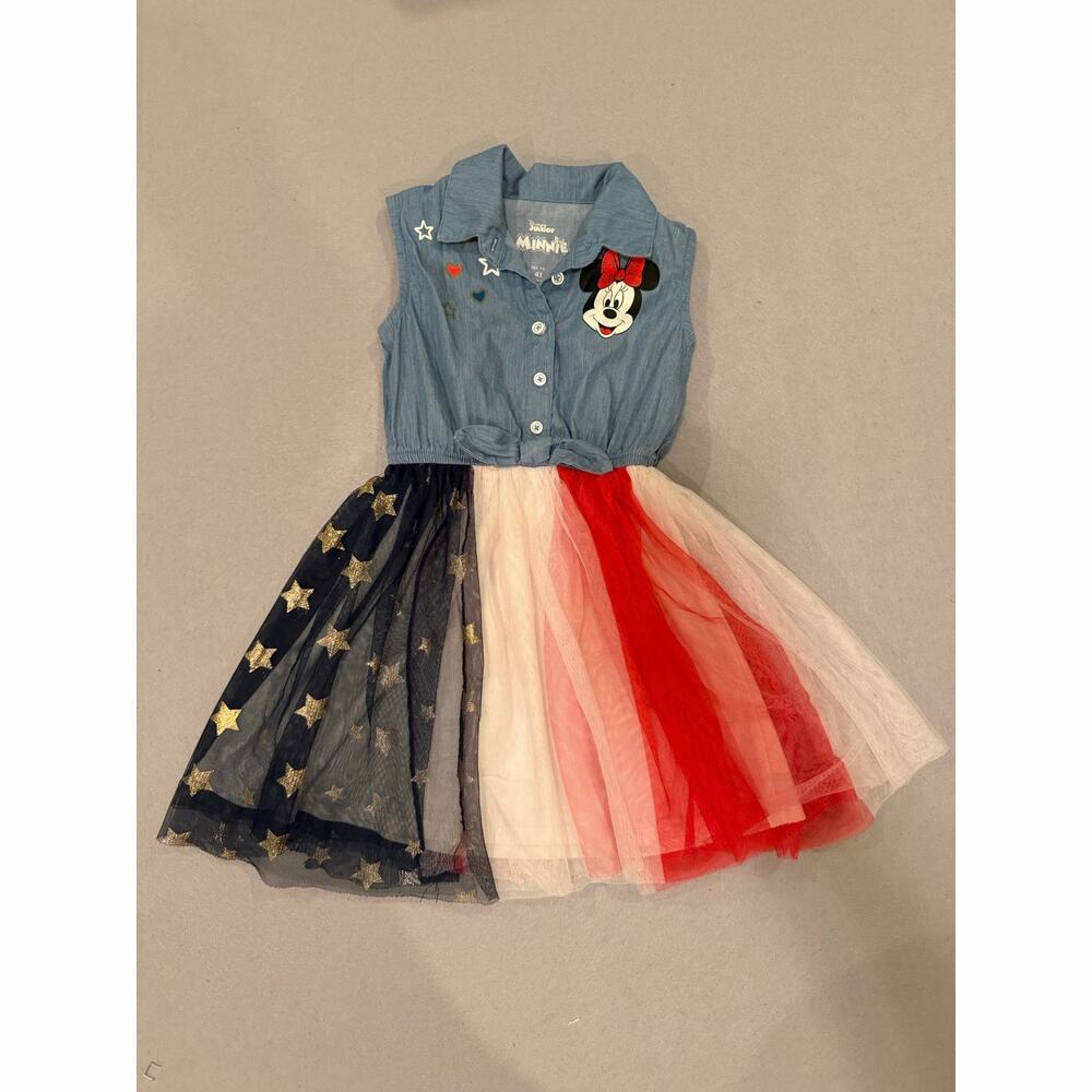 Disney Junior Minnie Mouse Girls 4T Patriotic Tulle Dress Stars Stripes